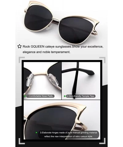 Women's Oversized Polarized Metal Frame Mirrored Cat Eye Sunglasses MT3 - B Gold Frame/Black Lens - C617YK59R2D $20.01 Oversized