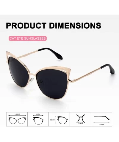 Women's Oversized Polarized Metal Frame Mirrored Cat Eye Sunglasses MT3 - B Gold Frame/Black Lens - C617YK59R2D $20.01 Oversized