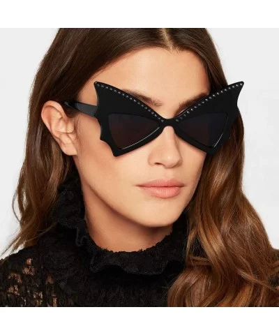 New Women Men Vintage Bat Shape Rivet Sunglasses Unisex Fashion Sunglasses Eyewear - C - CZ18SOONMWM $7.89 Square