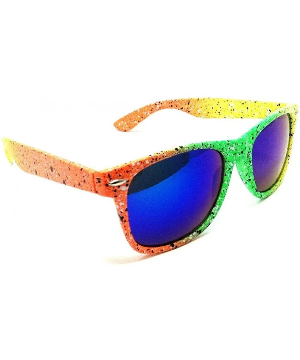 Cowabunga Neon Splatter Classic Square Retro Sunglasses - Orange- Green & Yellow Frame - CT18UK3KNTC $14.03 Square