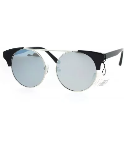 Womens Sunglasses Round Circle Frame Flat Top Bridge Accent UV 400 - Black (Silver Mirror) - CI182L7ZXE4 $14.93 Round