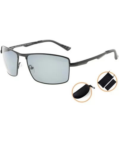 Mens Polycarbonate Lens Polarized Sunglasses With Metal Frame Spring Hinges - Black/Grey Lens - C3186L7NWT3 $49.77 Rectangular