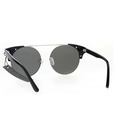 Womens Sunglasses Round Circle Frame Flat Top Bridge Accent UV 400 - Black (Silver Mirror) - CI182L7ZXE4 $14.93 Round