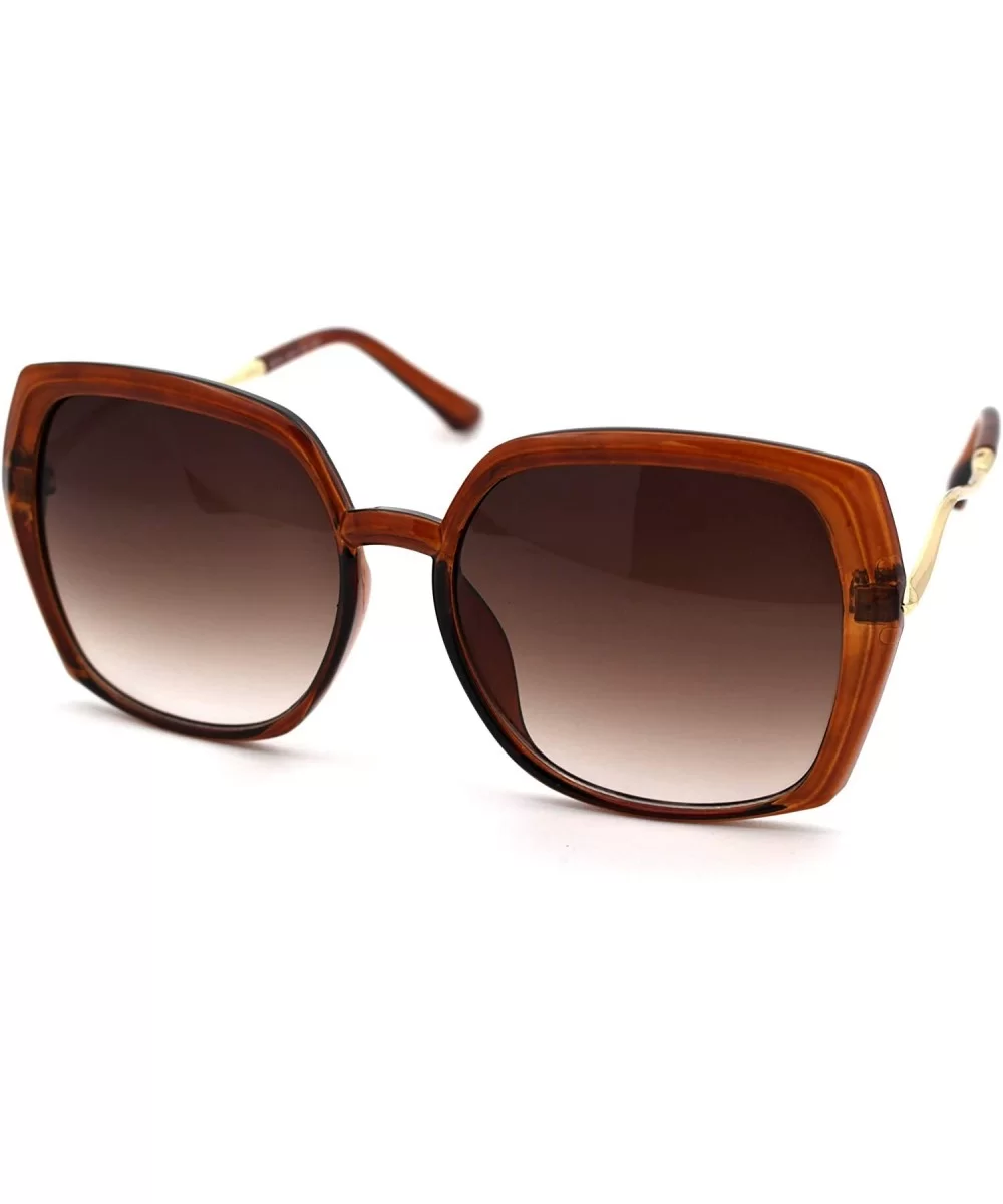 Womens Large Rectangular Butterfly Designer Fashion Sunglasses - Brown Gold Brown - CM18WCCQ2SU $18.23 Oversized