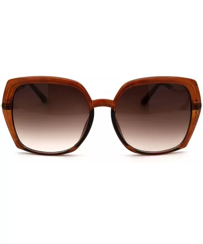 Womens Large Rectangular Butterfly Designer Fashion Sunglasses - Brown Gold Brown - CM18WCCQ2SU $18.23 Oversized