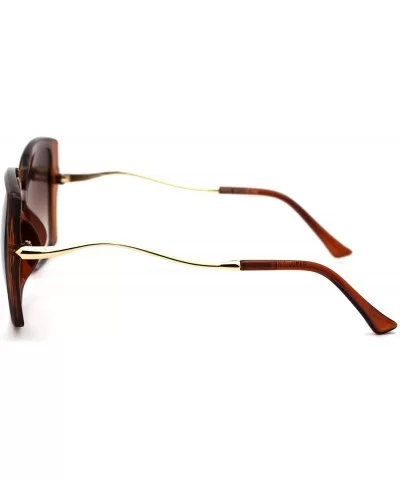 Womens Large Rectangular Butterfly Designer Fashion Sunglasses - Brown Gold Brown - CM18WCCQ2SU $18.23 Oversized