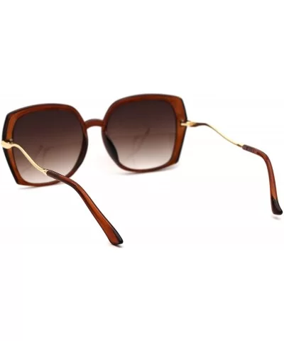 Womens Large Rectangular Butterfly Designer Fashion Sunglasses - Brown Gold Brown - CM18WCCQ2SU $18.23 Oversized