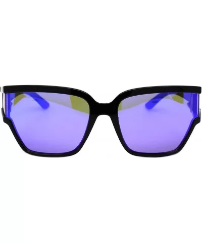 Womens Modern Fashion Sunglasses Shield Square Extended Side Lens UV400 - Black (Blue Purple Mirror) - CW18Y6WD2CQ $17.08 Square