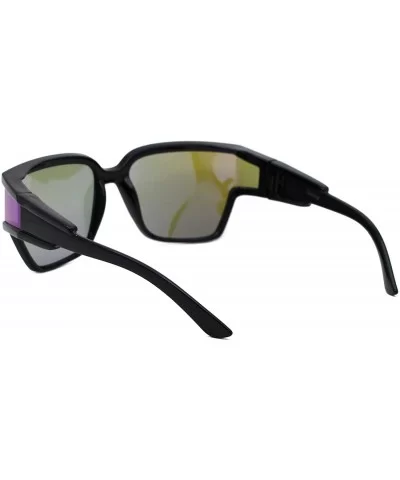 Womens Modern Fashion Sunglasses Shield Square Extended Side Lens UV400 - Black (Blue Purple Mirror) - CW18Y6WD2CQ $17.08 Square