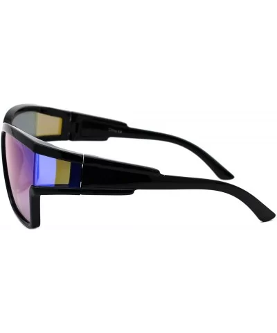 Womens Modern Fashion Sunglasses Shield Square Extended Side Lens UV400 - Black (Blue Purple Mirror) - CW18Y6WD2CQ $17.08 Square