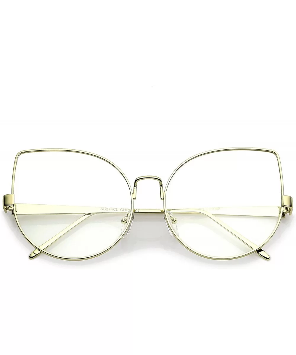 Oversize Slim Metal Frame Clear Flat Lens Cat Eye Glasses 63mm - Gold / Clear - CG182ES7RI6 $16.21 Cat Eye