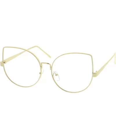 Oversize Slim Metal Frame Clear Flat Lens Cat Eye Glasses 63mm - Gold / Clear - CG182ES7RI6 $16.21 Cat Eye