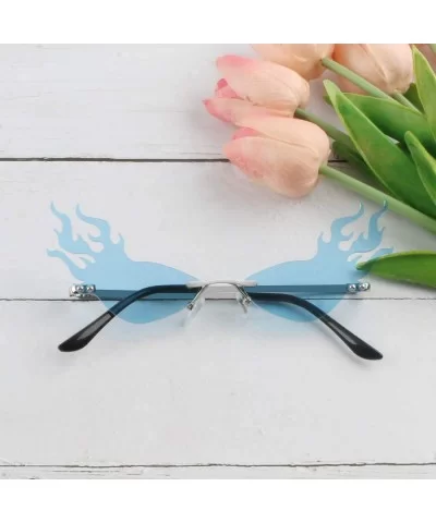 Fashion Flame Sunglasses for Small Face Women Rimless Wave Sun Glasses For Men Eyewear Luxury Trending Narrow - C818AMZENQ0 $...