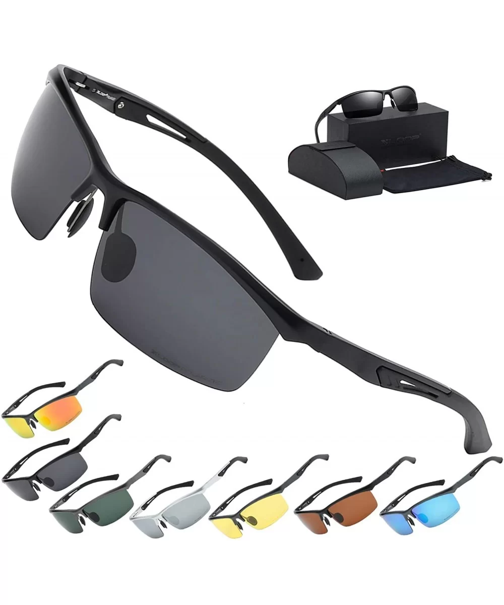 Polarized Rectangular Al-Mg Metal Semi Rimless Fishing Sunglasses For Men - Matte Black - Polarized Smoke - CU18HM73M37 $45.7...
