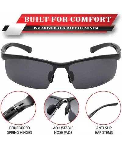 Polarized Rectangular Al-Mg Metal Semi Rimless Fishing Sunglasses For Men - Matte Black - Polarized Smoke - CU18HM73M37 $45.7...