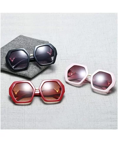 Hexagonal Sunglasses Women Big Polygon Sun Glasses for Ladies Oversized Black UV400 - Pink - CQ18AL2YWD9 $18.23 Oversized