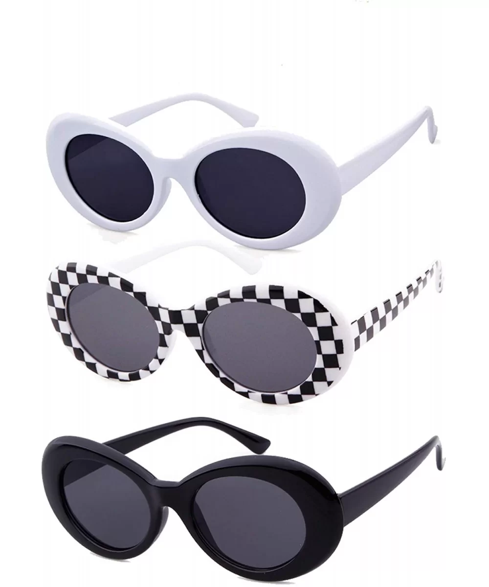 Sunglasses Unisex Kurt Cobain Glasses Bold Retro Oval Mod Clout Goggles - C-3pcs White+black+checkered - C218G8XAW9M $22.47 Oval