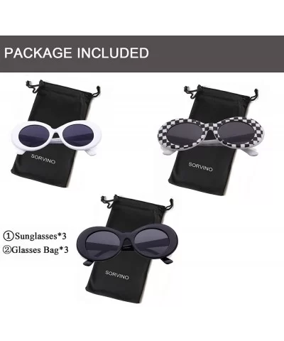 Sunglasses Unisex Kurt Cobain Glasses Bold Retro Oval Mod Clout Goggles - C-3pcs White+black+checkered - C218G8XAW9M $22.47 Oval