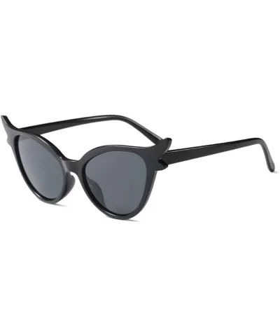 Women Vintage Retro Cat Eye Sunglasses Resin frame Oval Lens Mod Style - Bright Black - CE18DTOGCNZ $12.42 Goggle