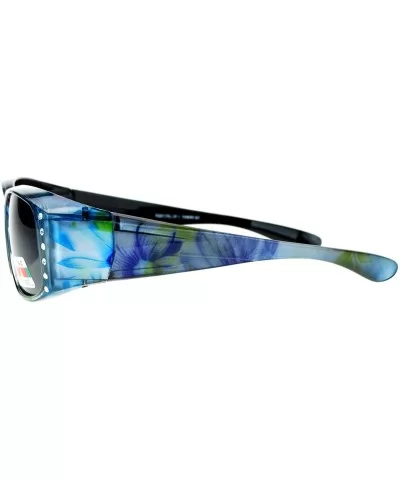 Rhinestone Womens Floral Fitover OTG 57mm Sunglasses - Blue Flower - C912BWPG7B9 $18.05 Rectangular