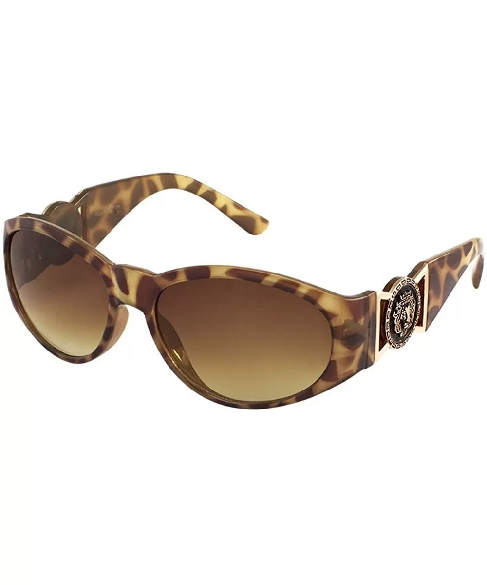 Oval Gold Lion Head Medallion Sunglasses - Brown Tortoise - C9183903HX3 $13.74 Oval