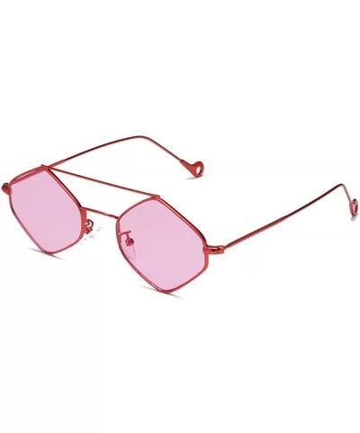 Metallic Polygonal Sunglasses Marine Small Frame Sunglasses Personalized Sunglasses - Red Frame Ocean Red - CN18X0C9GDW $24.2...