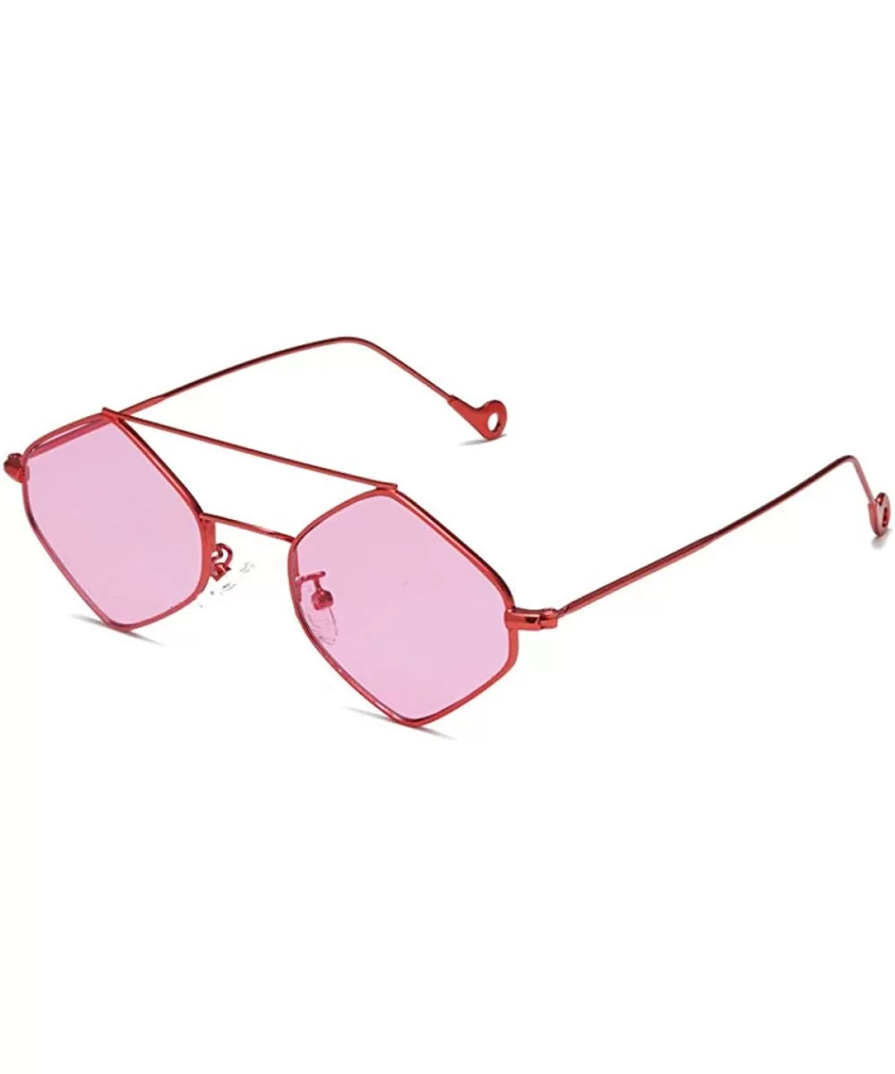 Metallic Polygonal Sunglasses Marine Small Frame Sunglasses Personalized Sunglasses - Red Frame Ocean Red - CN18X0C9GDW $24.2...