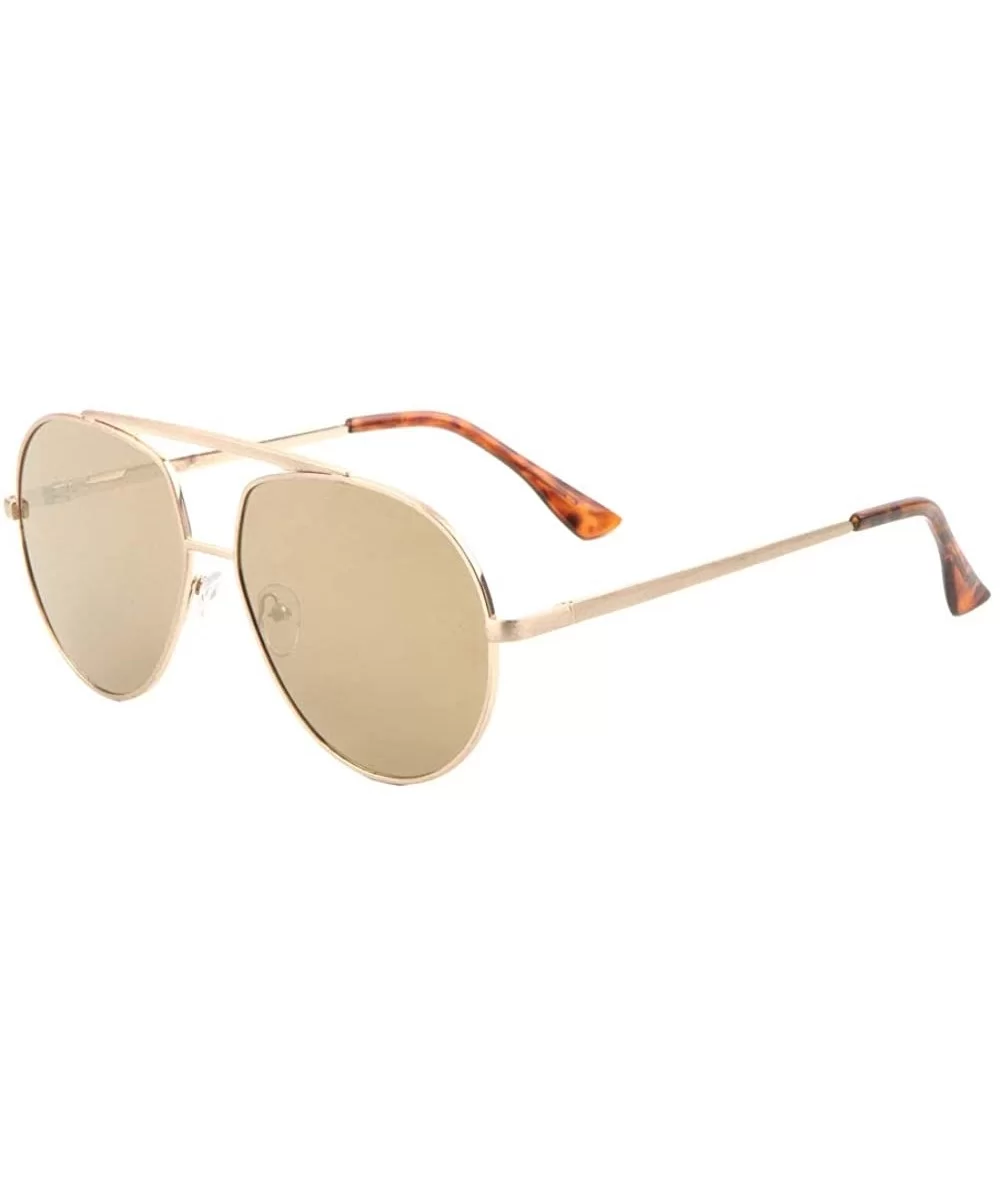 Spring Hinge Thick Curved Top Bar Straight Bridge Modern Round Geometric Aviator Sunglasses - Brown Demi - C2190IQS9LY $20.51...