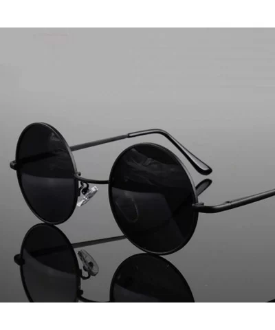 Retro Vintage Round Polarized Sunglasses Men Women Sun Glasses Metal Frame Black Lens Eyewear Driving - D1 Black - CY197Y7G7C...