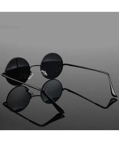 Retro Vintage Round Polarized Sunglasses Men Women Sun Glasses Metal Frame Black Lens Eyewear Driving - D1 Black - CY197Y7G7C...