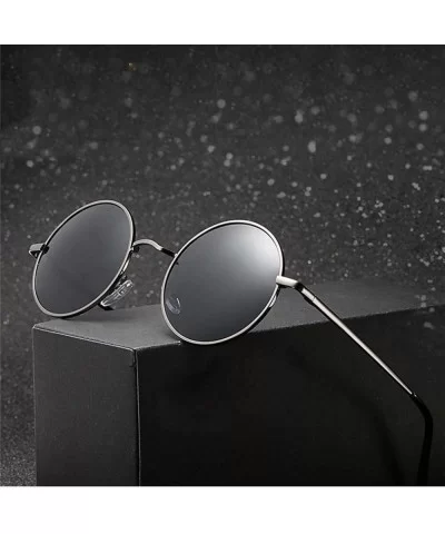 Retro Vintage Round Polarized Sunglasses Men Women Sun Glasses Metal Frame Black Lens Eyewear Driving - D1 Black - CY197Y7G7C...