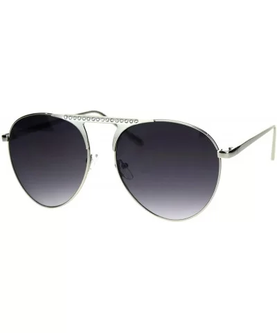 Womens Aviator Sunglasses Rhinestone Top Bridge Metal Frame UV 400 - Silver (Smoke) - C718TSK5IRK $15.38 Aviator