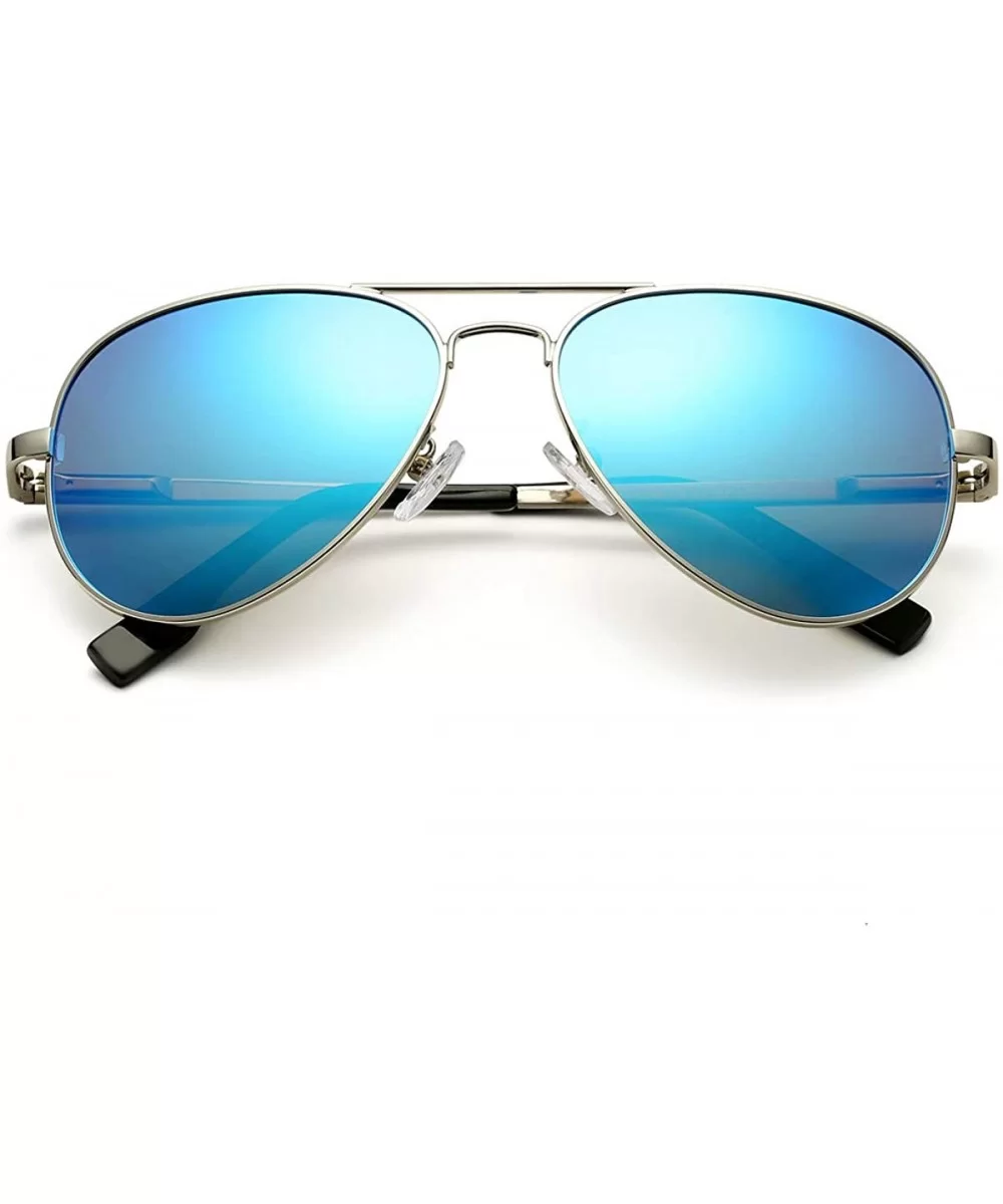 Polarized Aviator Sunglasses Metal Frame Mirrored UV400 Lens - Silver/Blue Mirror - CO18OYAX9L6 $25.16 Oversized