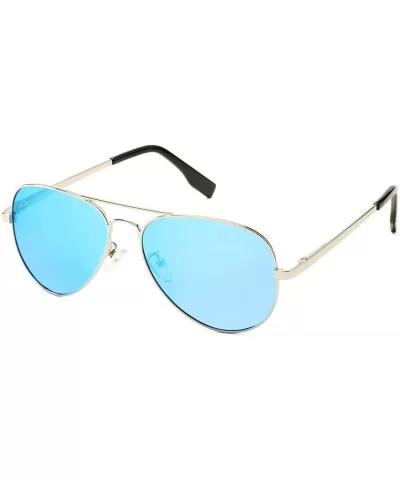 Polarized Aviator Sunglasses Metal Frame Mirrored UV400 Lens - Silver/Blue Mirror - CO18OYAX9L6 $25.16 Oversized