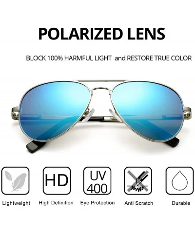 Polarized Aviator Sunglasses Metal Frame Mirrored UV400 Lens - Silver/Blue Mirror - CO18OYAX9L6 $25.16 Oversized