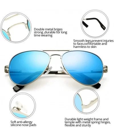 Polarized Aviator Sunglasses Metal Frame Mirrored UV400 Lens - Silver/Blue Mirror - CO18OYAX9L6 $25.16 Oversized