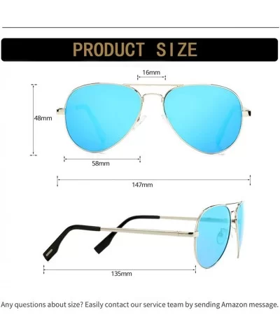 Polarized Aviator Sunglasses Metal Frame Mirrored UV400 Lens - Silver/Blue Mirror - CO18OYAX9L6 $25.16 Oversized