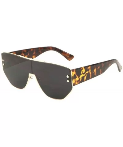 Oversized Flat Top One Piece Stud Geometric Shield Lens Sunglasses - Black Demi - C7197YMNHIR $20.81 Oversized