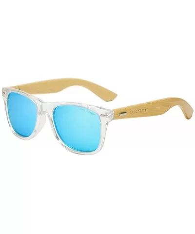 Polarized Bamboo Wood Arms Sunglasses Classic Women Men Driving Glasses - Transparent Blue - CK18QUAH04O $25.55 Wayfarer