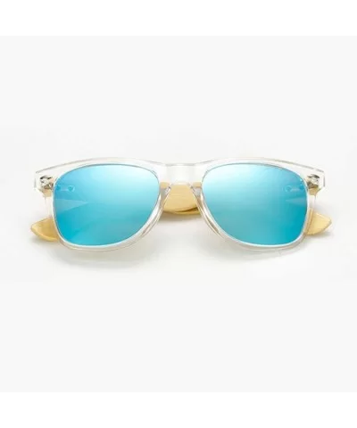 Polarized Bamboo Wood Arms Sunglasses Classic Women Men Driving Glasses - Transparent Blue - CK18QUAH04O $25.55 Wayfarer