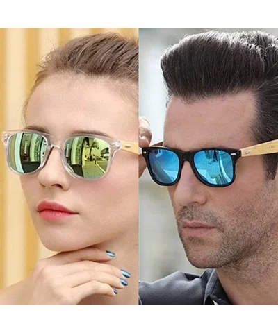 Polarized Bamboo Wood Arms Sunglasses Classic Women Men Driving Glasses - Transparent Blue - CK18QUAH04O $25.55 Wayfarer