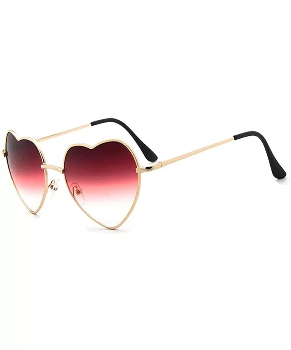 Heart Sunglasses Thin Metal Frame Hippie Lovely Aviator Style Eyewear - Gold Frame/Red - CG18OTMTWY4 $13.64 Round