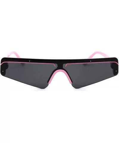80s Disco Narrow Flat Top Pimp Plastic Shield Sunglasses - Pink Black - C318XEU7U64 $17.84 Shield