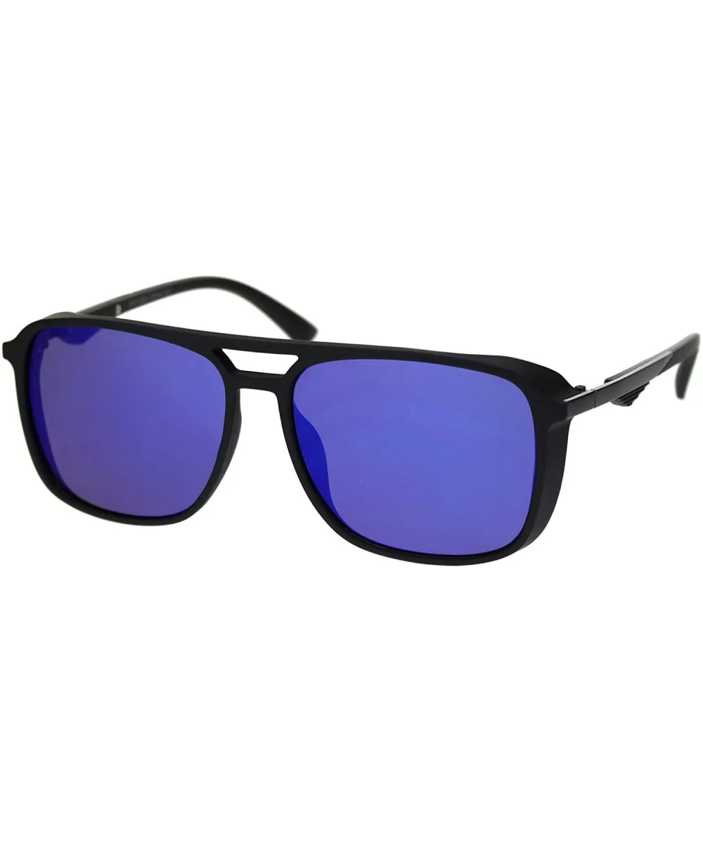 Unisex Sporty Fashion Sunglasses Square Side Cover Matte Frame UV 400 - Black (Blue Mirror) - CB18TTL4EQ6 $13.37 Square