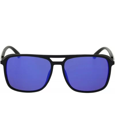 Unisex Sporty Fashion Sunglasses Square Side Cover Matte Frame UV 400 - Black (Blue Mirror) - CB18TTL4EQ6 $13.37 Square