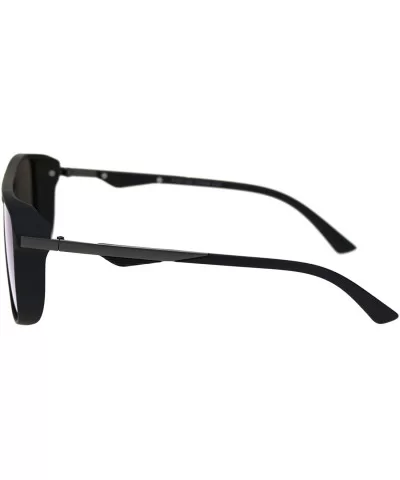 Unisex Sporty Fashion Sunglasses Square Side Cover Matte Frame UV 400 - Black (Blue Mirror) - CB18TTL4EQ6 $13.37 Square