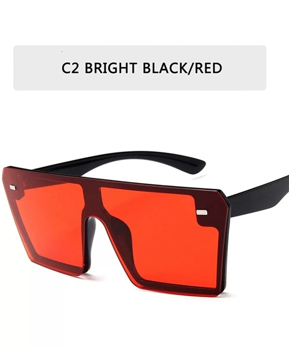 Oversized Square Sunglasses Women Flat Top Red Black Clear Lens One Piece Men Shade Mirror - C2 - CL198RXUZWD $14.98 Square