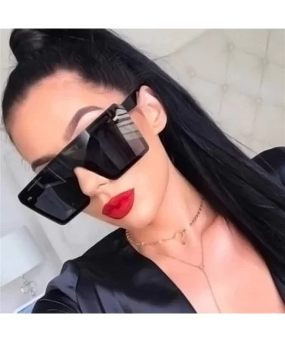 Oversized Square Sunglasses Women Flat Top Red Black Clear Lens One Piece Men Shade Mirror - C2 - CL198RXUZWD $14.98 Square