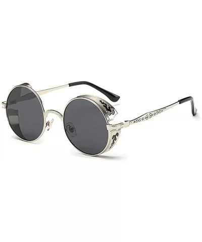 Sunglasses Women Polarized Rimmed Round Metal Men Summer UV-Aniti Unisex - Silver Frames Grey Lens - CB18G545L4I $19.50 Overs...