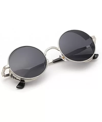 Sunglasses Women Polarized Rimmed Round Metal Men Summer UV-Aniti Unisex - Silver Frames Grey Lens - CB18G545L4I $19.50 Overs...